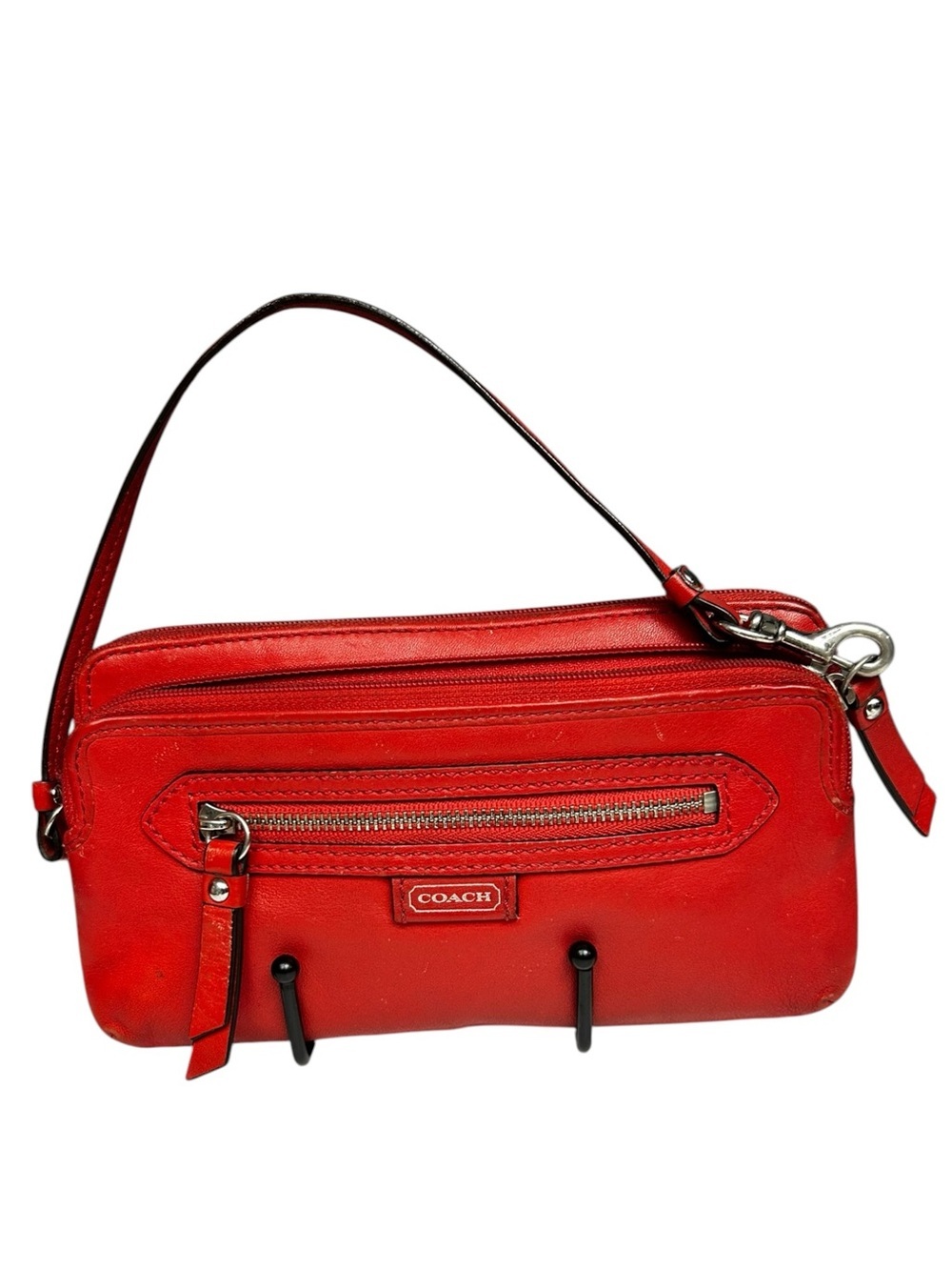 Coach Vintage Y2K Coral Red Leather Double Zip Wristlet Wallet Clutch Organizer